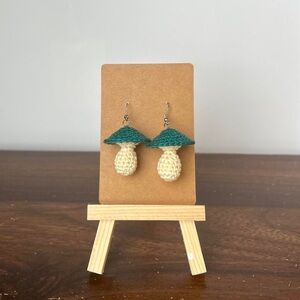 Teal Crochet Mushroom Earrings